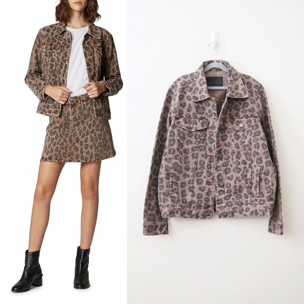 Blank NYC Size S Catwalk Denim Trucker Jacket Animal Print Distressed